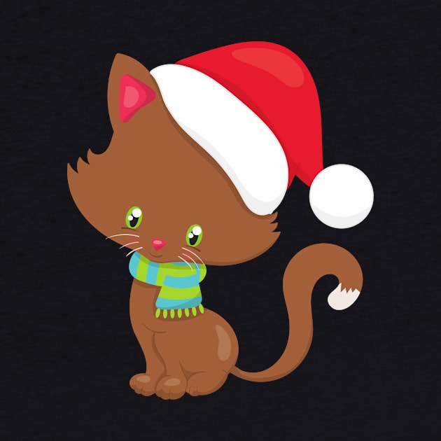 Christmas Cat, Cute Cat, Santa Hat, Cat With Scarf by Jelena Dunčević